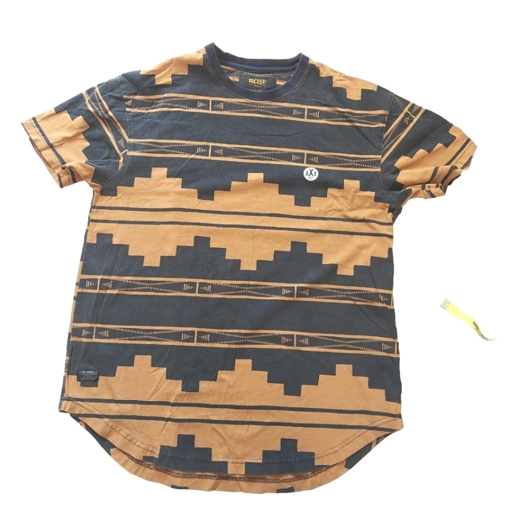 10 Deep Mens Medium Black Brown Geometric Design Tee